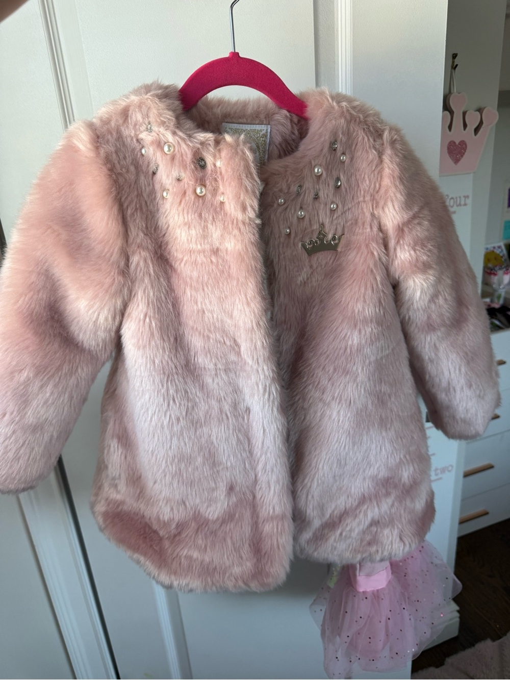 Disney Pink Faux-Fur Girls' Coat with Pearl Detail